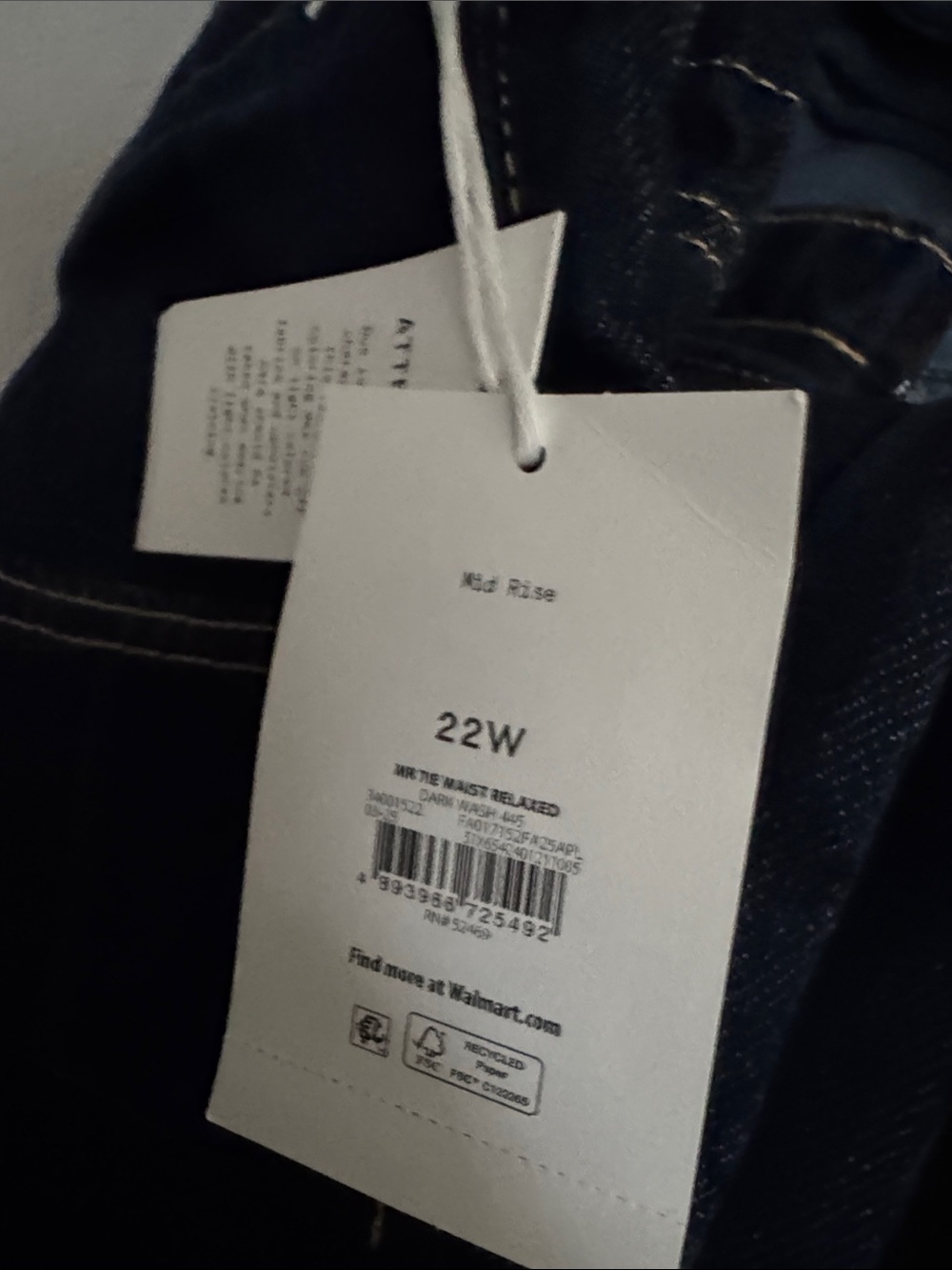 NWT Dark Blue Women’s Free Assembly Drawstring Wide Leg Jeans, 22W - Picture 5 of 6